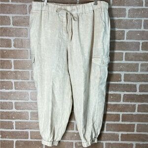 Talbots Petite Natural Linen Cargo Joggers